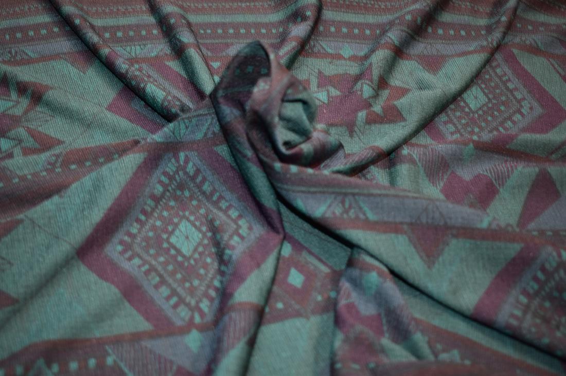 Black & Bottle Green Printed Polyester Jersey Fabric