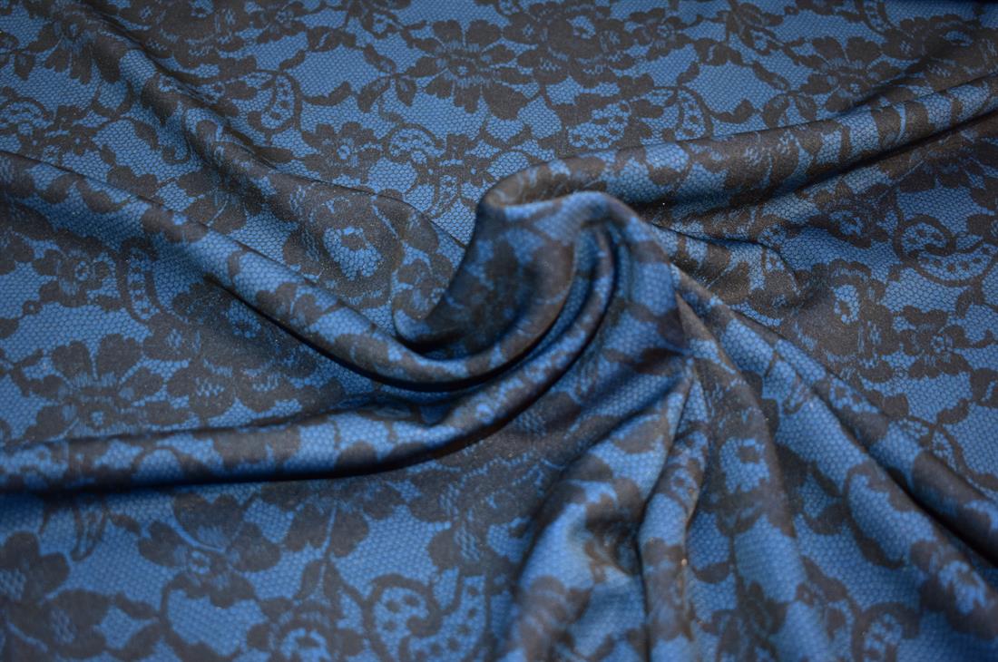 Black & Navy Printed Polyester Jersey Fabric
