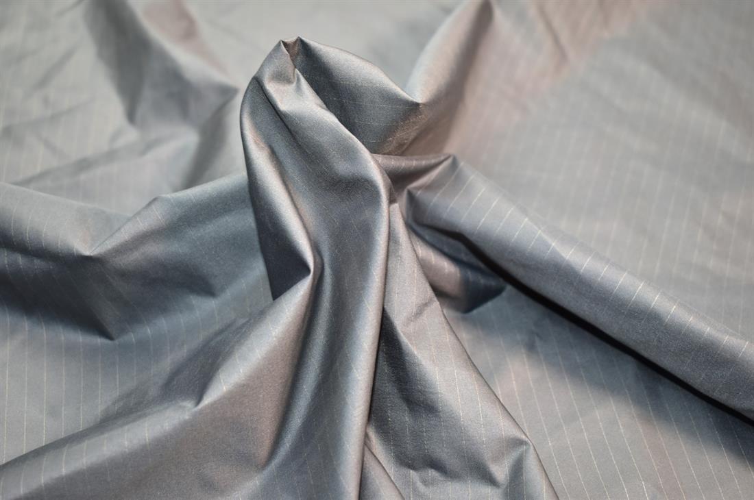 Grey Polyester Strips Taffeta Fabric