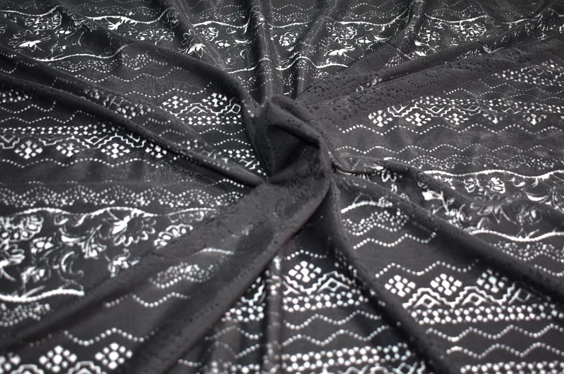 Black Embroidery Polyester Jersey Fabric