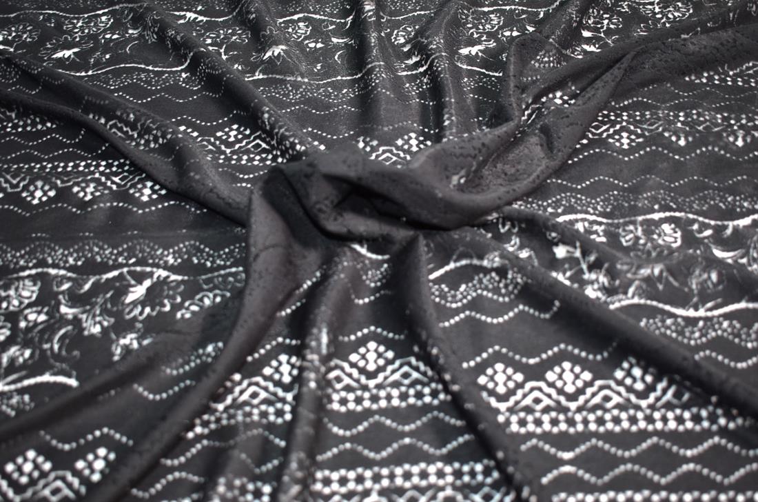 Black Embroidery Polyester Jersey Fabric