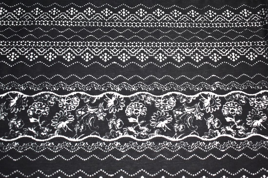 Black Embroidery Polyester Jersey Fabric