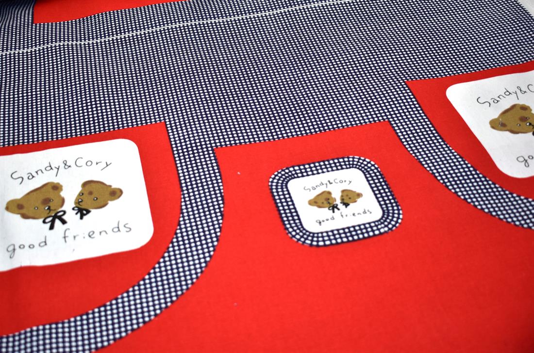 Red & Navy Printed Canvas Fabric