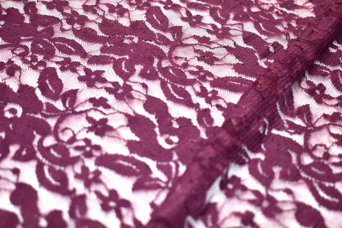 Dark Magenta Soft Lightweight Corded Lace Fabric