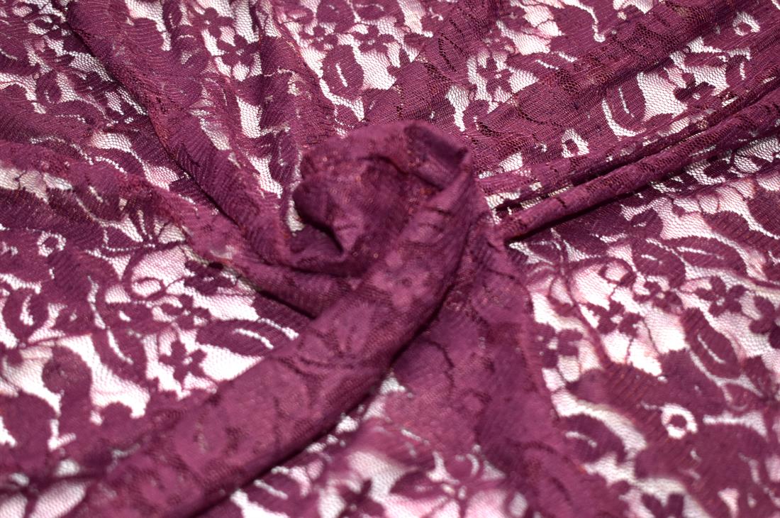 Dark Magenta Soft Lightweight Corded Lace Fabric