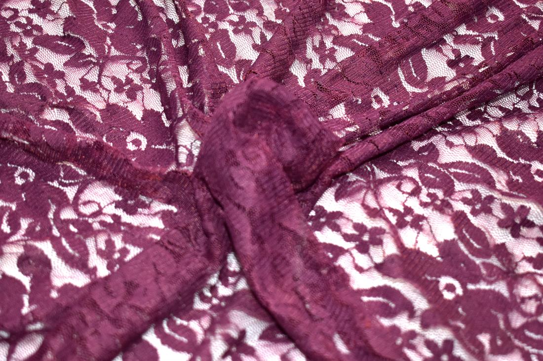 Dark Magenta Soft Lightweight Corded Lace Fabric