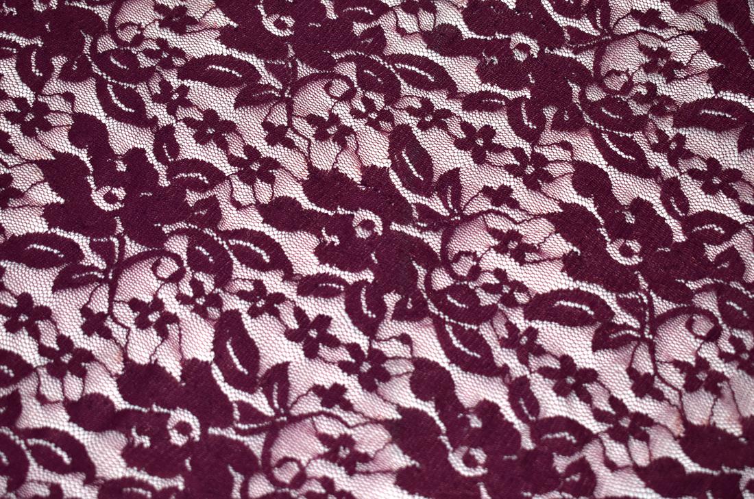 Dark Magenta Soft Lightweight Corded Lace Fabric