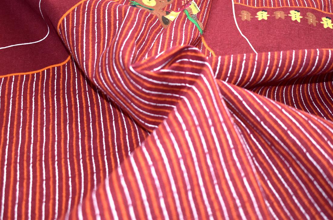 Maroon Printed Canvas Fabric