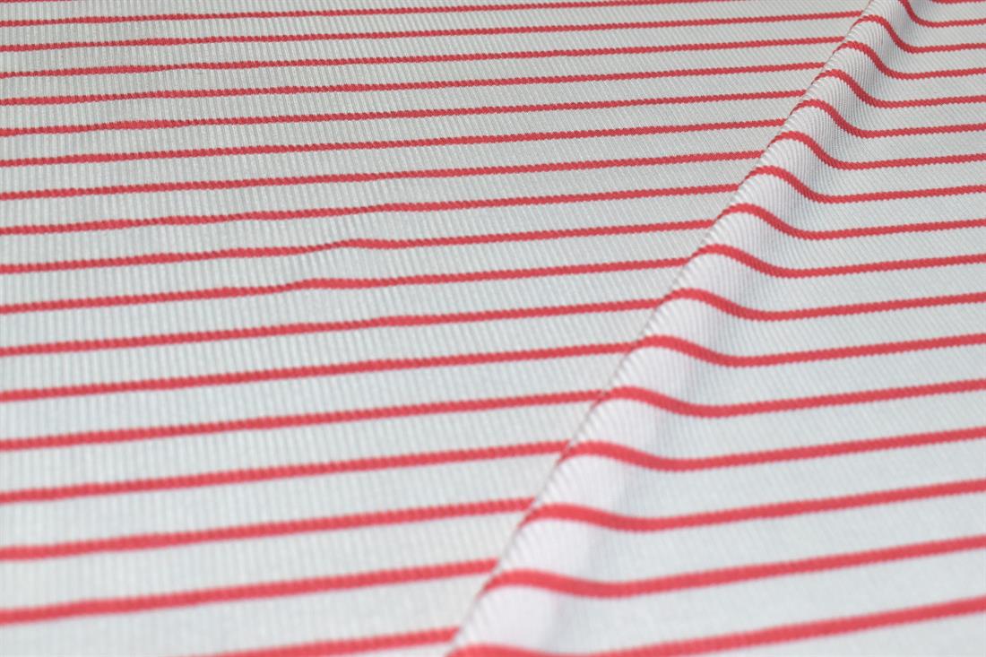 White & Dark Red Strips Polyester Jersey Fabric