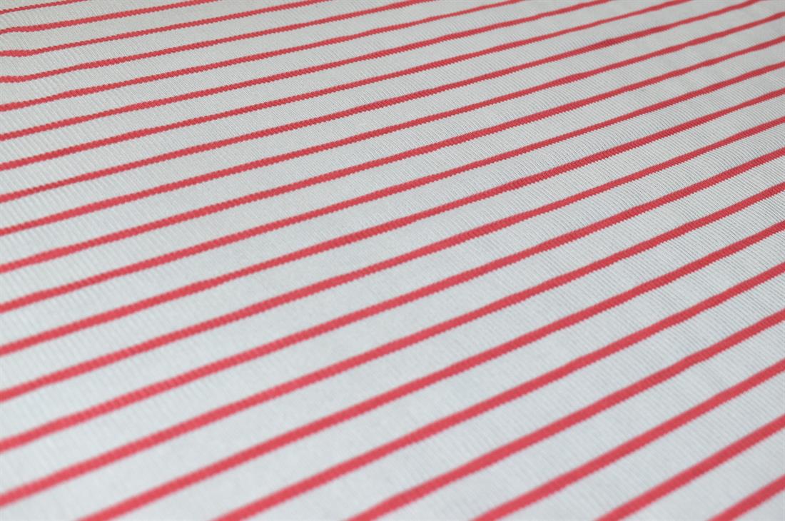 White & Dark Red Strips Polyester Jersey Fabric