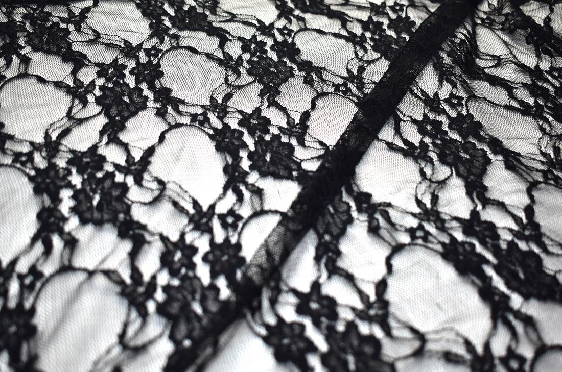Black Soft Lightweight Corded Lace Fabric