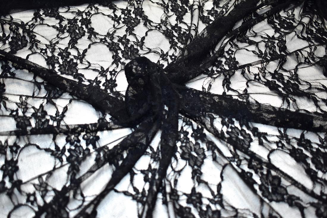 Black Soft Lightweight Corded Lace Fabric