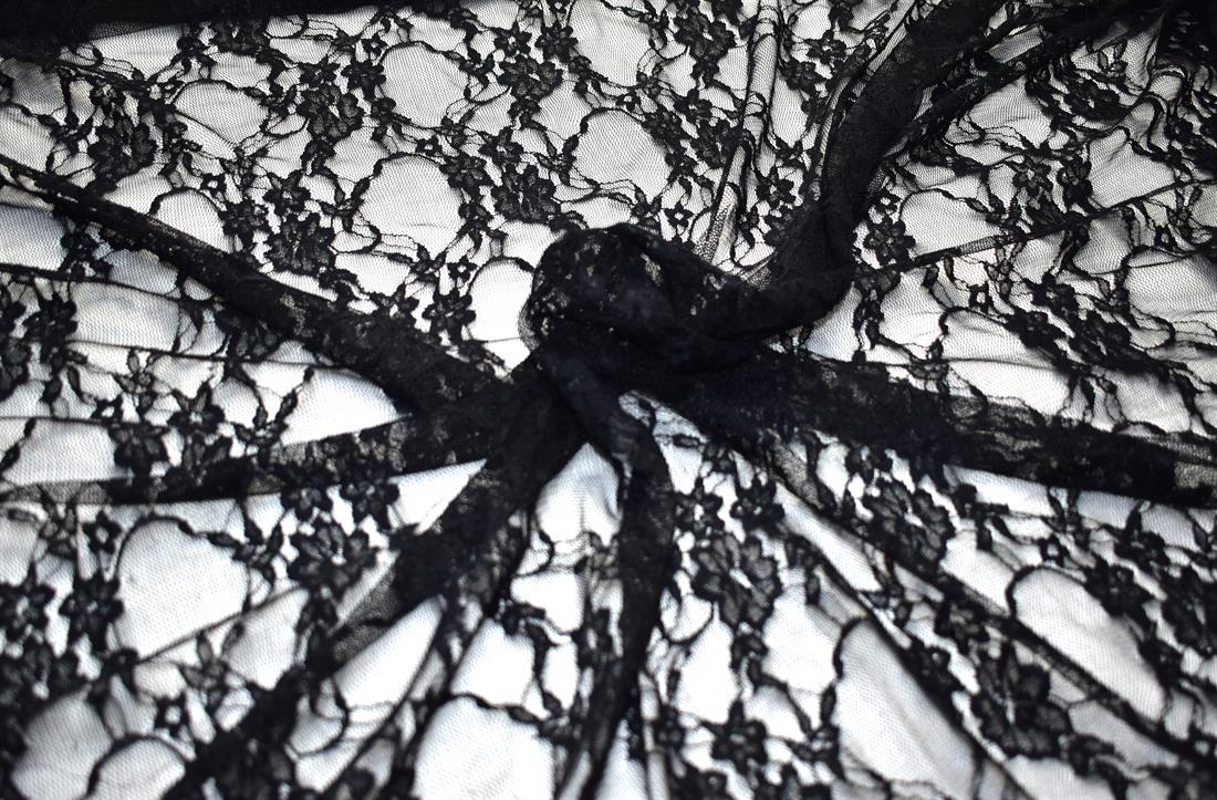 Black Soft Lightweight Corded Lace Fabric