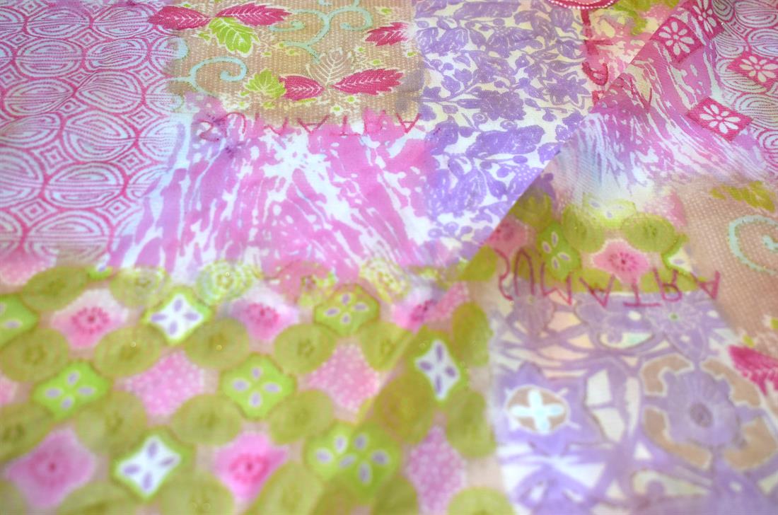 Pink Printed Polyester Lace Fabric