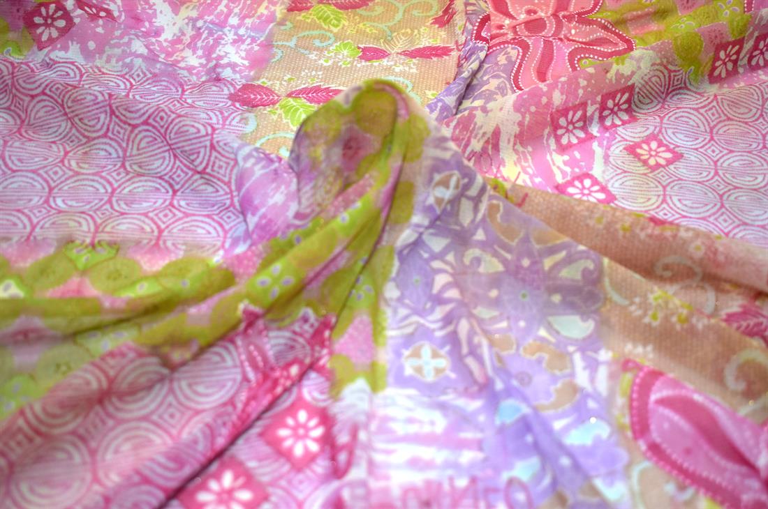 Pink Printed Polyester Lace Fabric