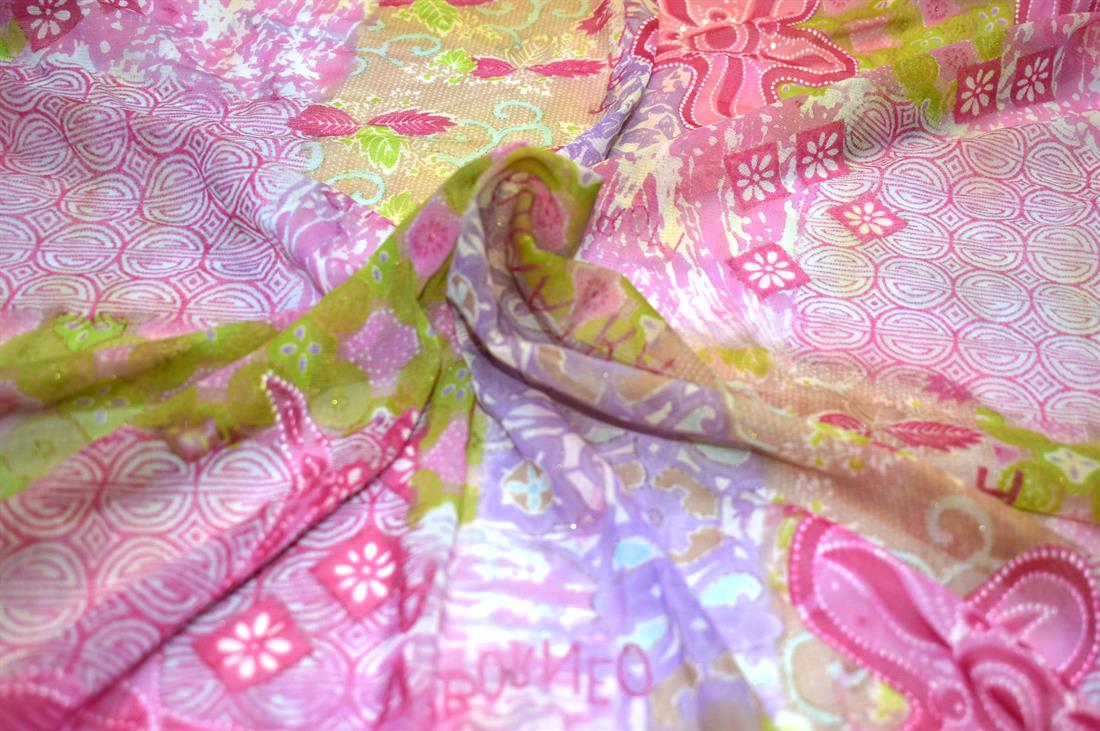 Pink Printed Polyester Lace Fabric