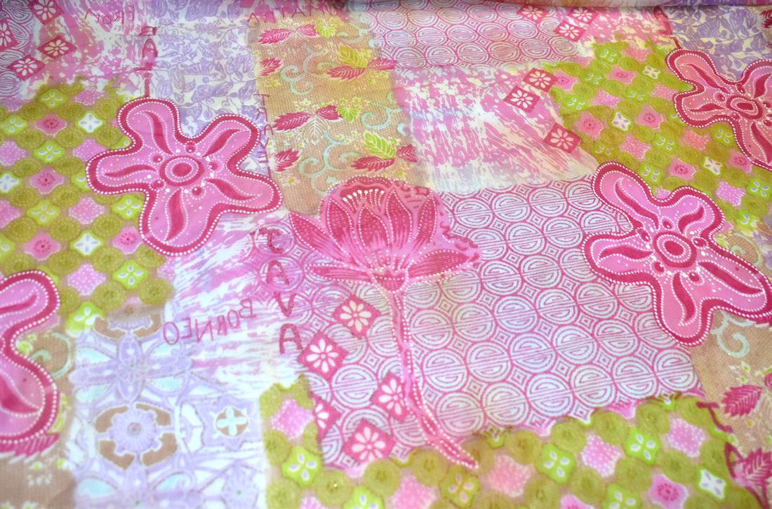Pink Printed Polyester Lace Fabric
