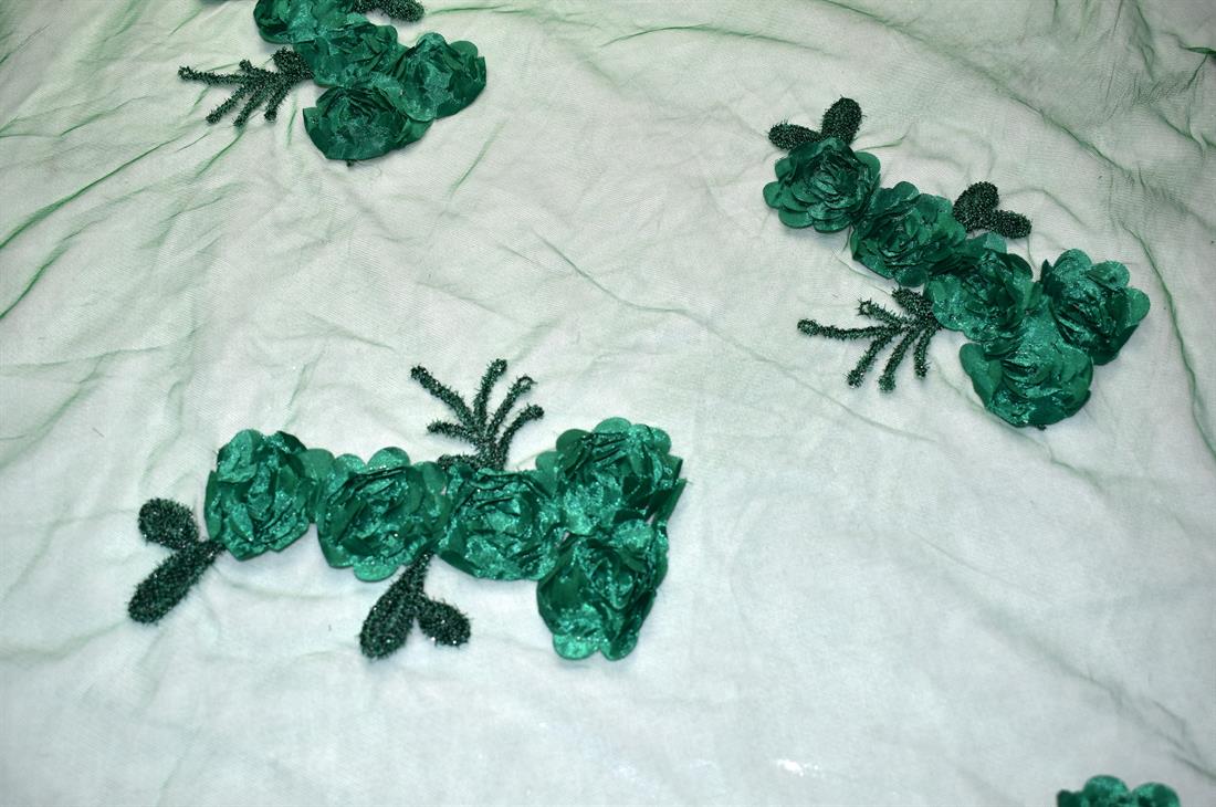 Green Plain Polyester Embroidery Lace Fabric
