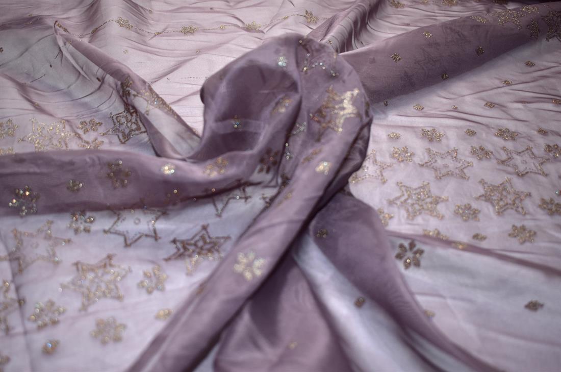 Mouve Light Polyester Embroidery Lace Fabric