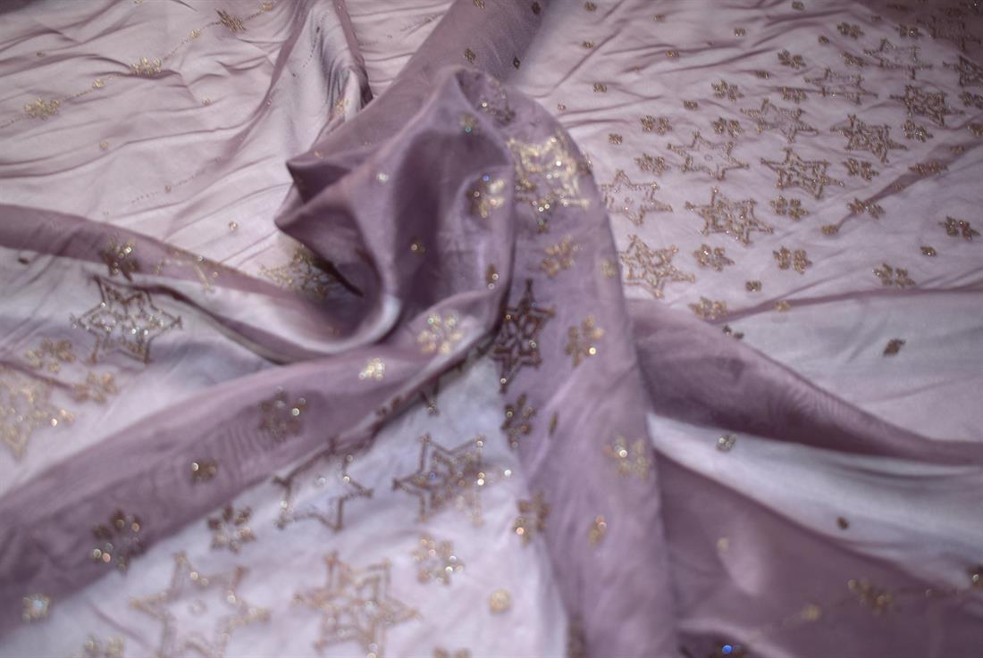 Mouve Light Polyester Embroidery Lace Fabric