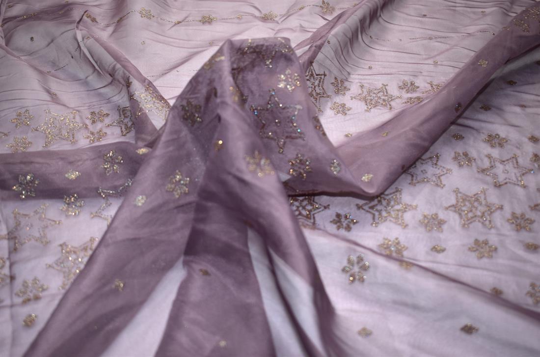 Mouve Light Polyester Embroidery Lace Fabric