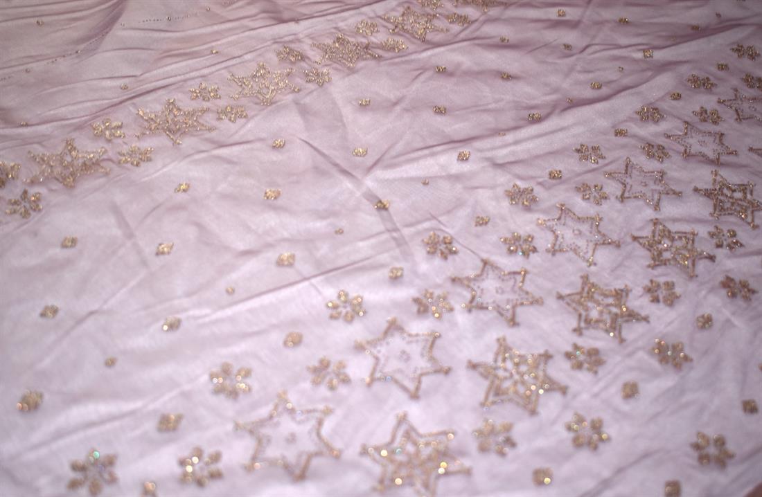 Mouve Light Polyester Embroidery Lace Fabric