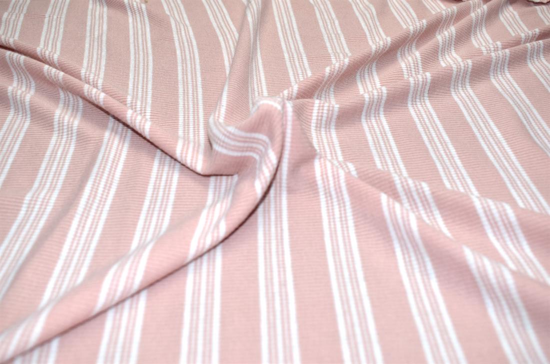 Light Peach & White Strips Jersey Fabric