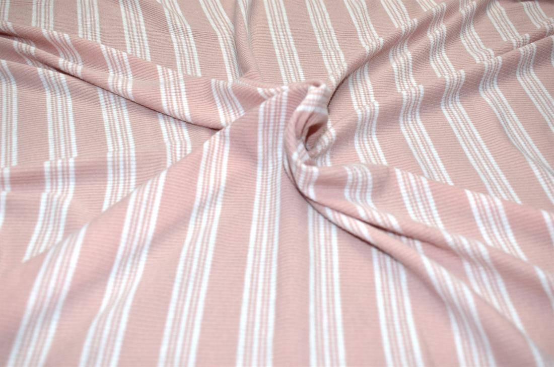 Light Peach & White Strips Jersey Fabric