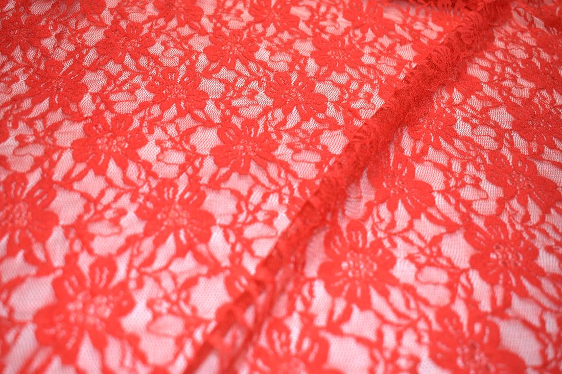 Dark Orange Floral Corded Lace Fabric Material