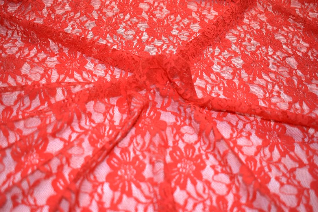 Dark Orange Floral Corded Lace Fabric Material