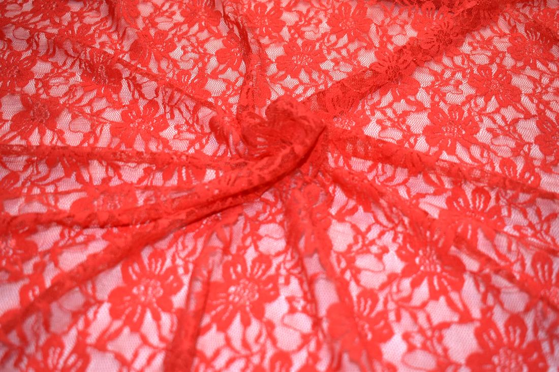 Dark Orange Floral Corded Lace Fabric Material