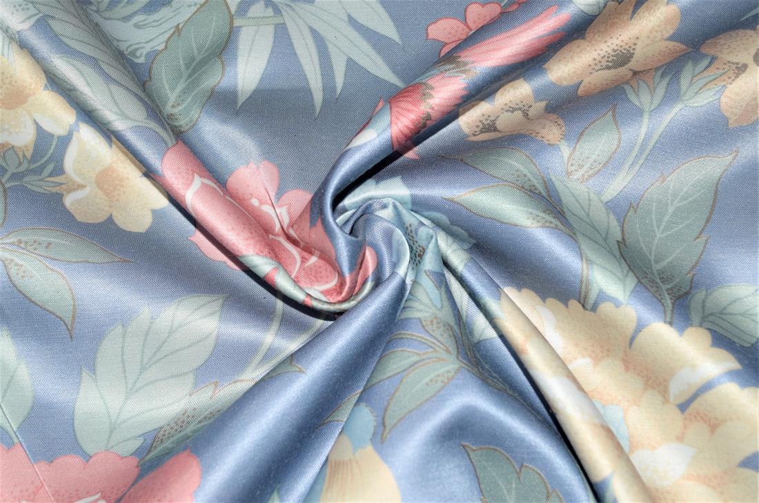 Blue Printed Polyester Fabric