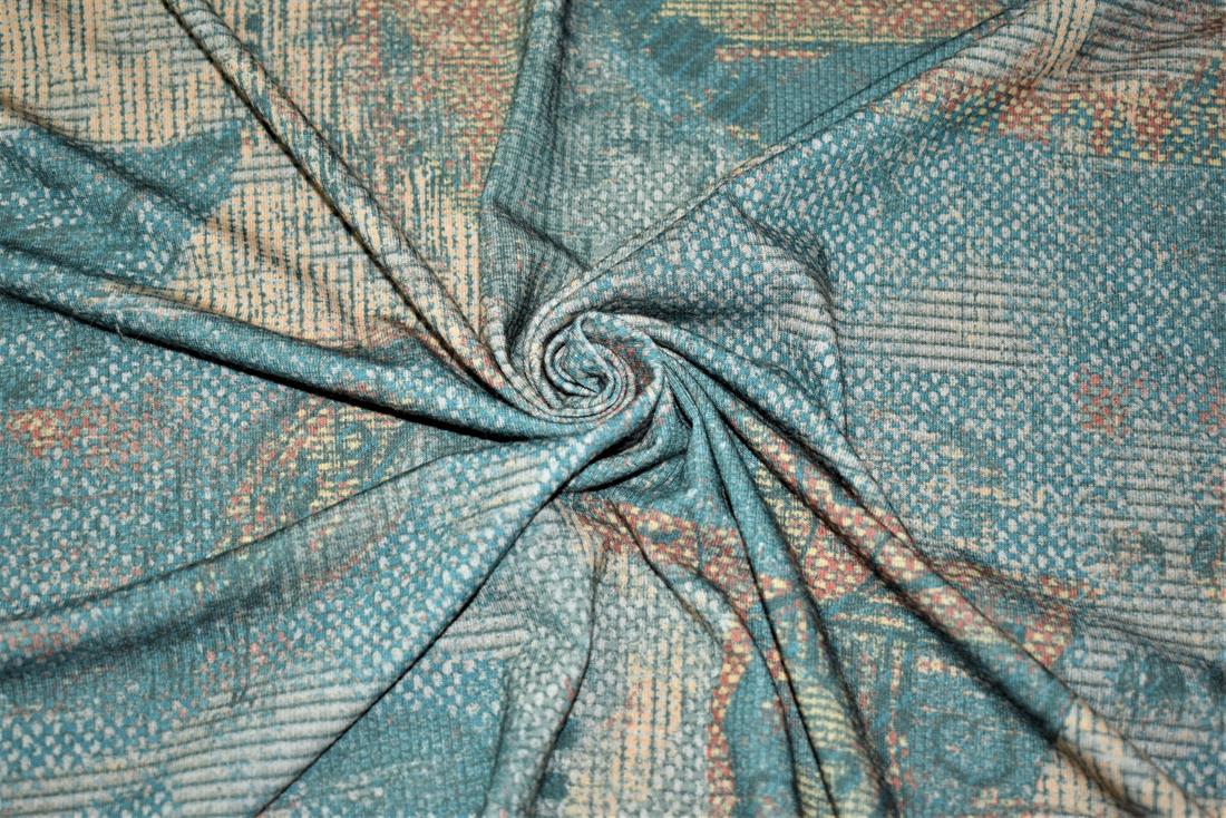 Dark Turquoise Printed Jersey Fabric