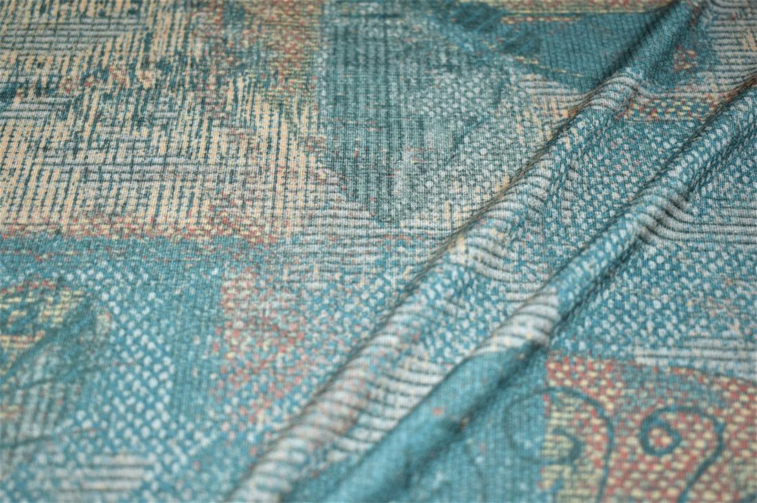 Dark Turquoise Printed Jersey Fabric