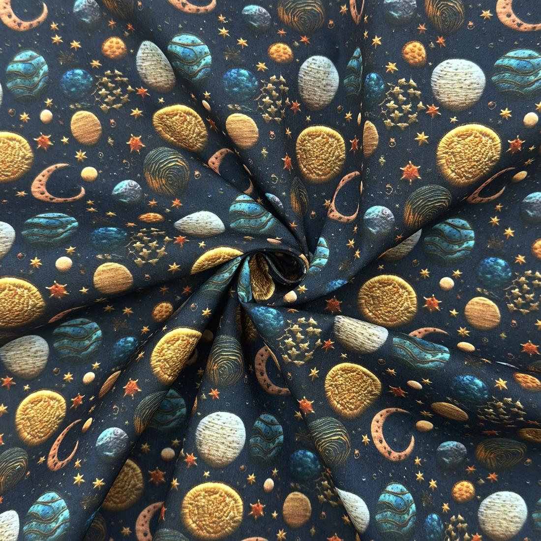 Navy 3D Solar System Printed Polycotton FabricThis Beautiful…