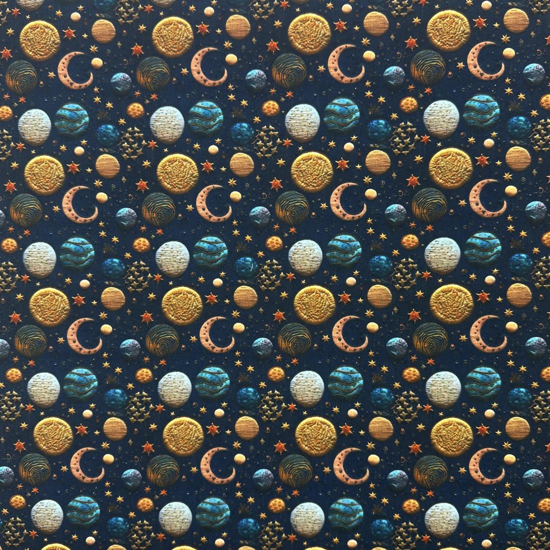 Navy 3D Solar System Printed Polycotton FabricThis Beautiful…
