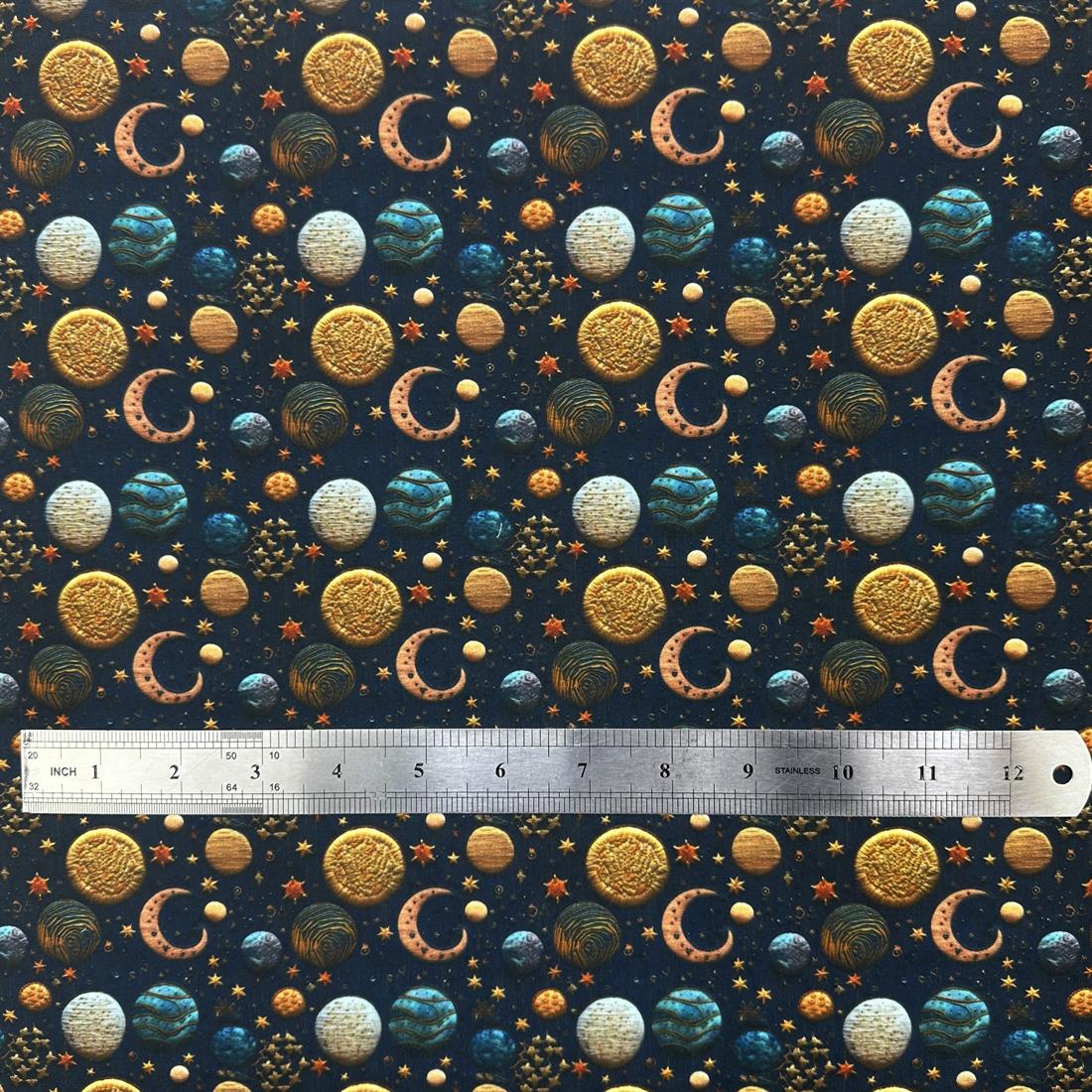 Navy 3D Solar System Printed Polycotton FabricThis Beautiful…