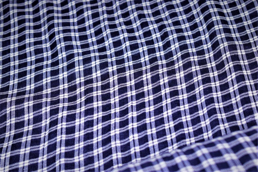 Navy & White Tartan Check PrintDesign Yarn Dyed Fabric