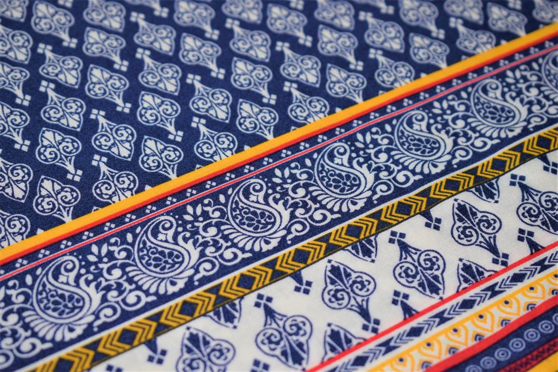 Navy Blue Tear Drop Print Rayon Fabric