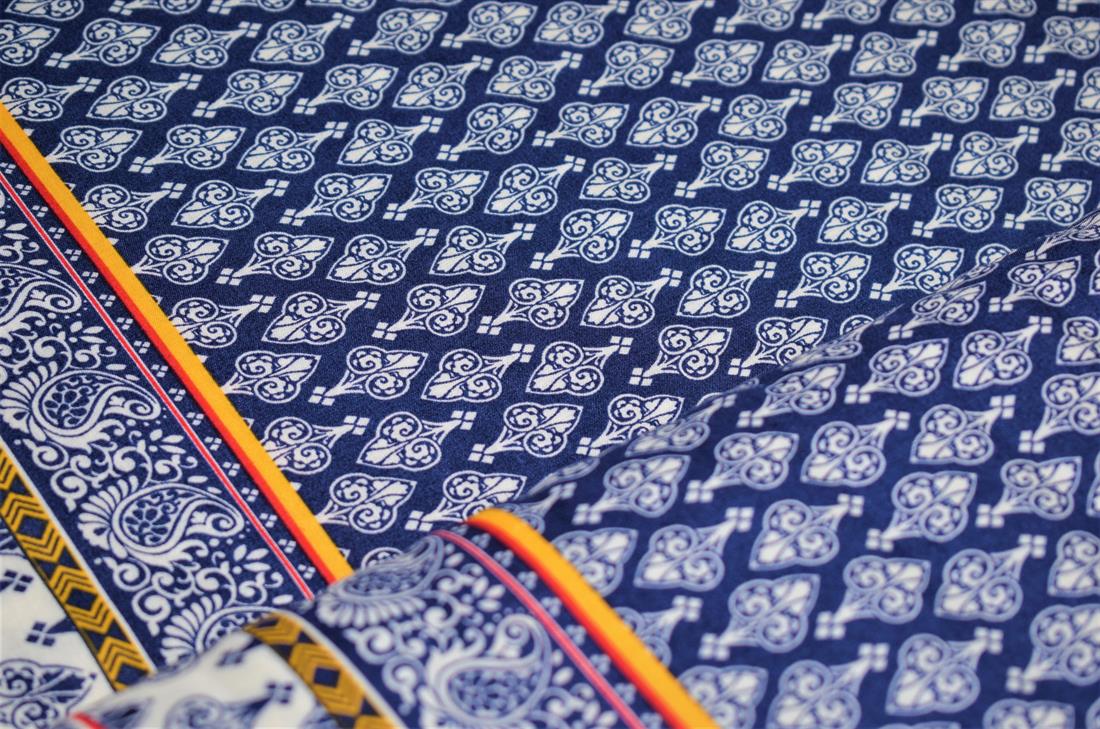 Navy Blue Tear Drop Print Rayon Fabric