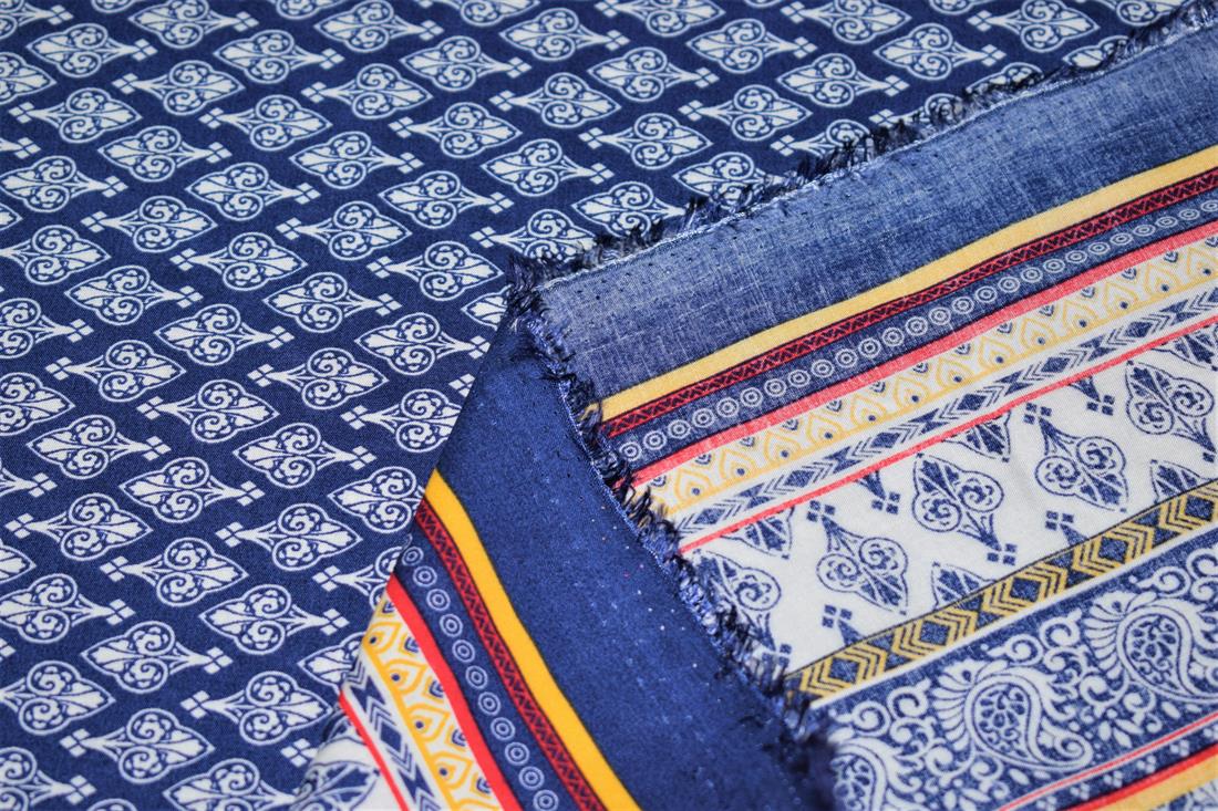 Navy Blue Tear Drop Print Rayon Fabric