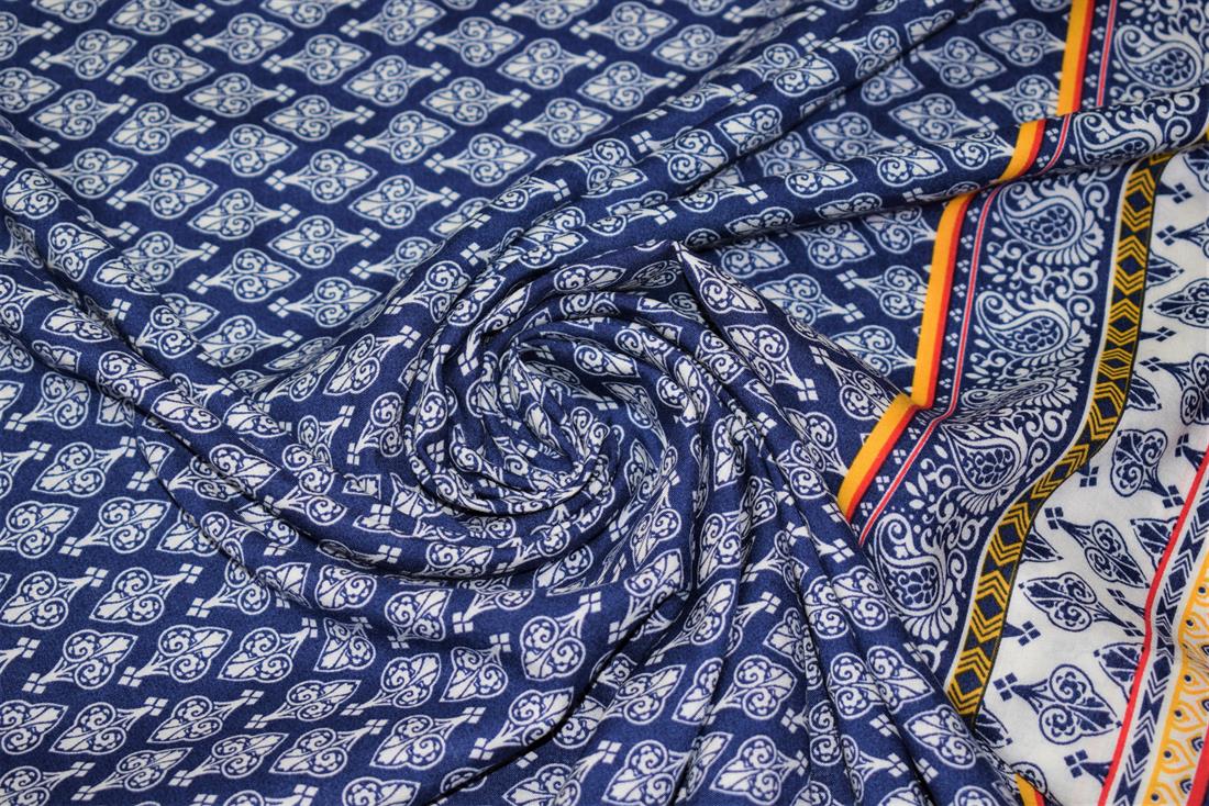 Navy Blue Tear Drop Print Rayon Fabric