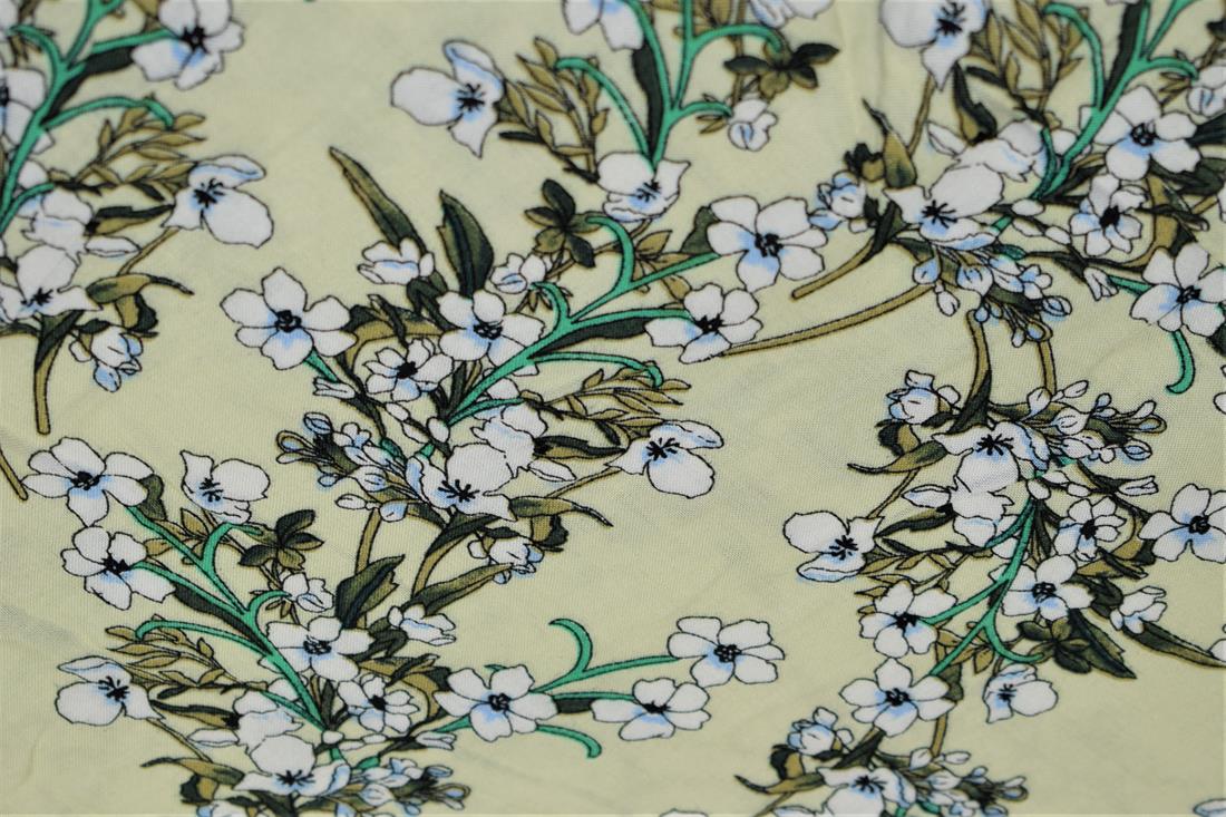 Light Yellow Flower Print Rayon Fabric