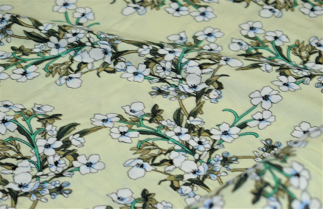 Light Yellow Flower Print Rayon Fabric