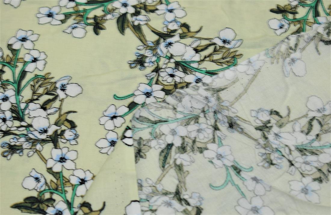 Light Yellow Flower Print Rayon Fabric