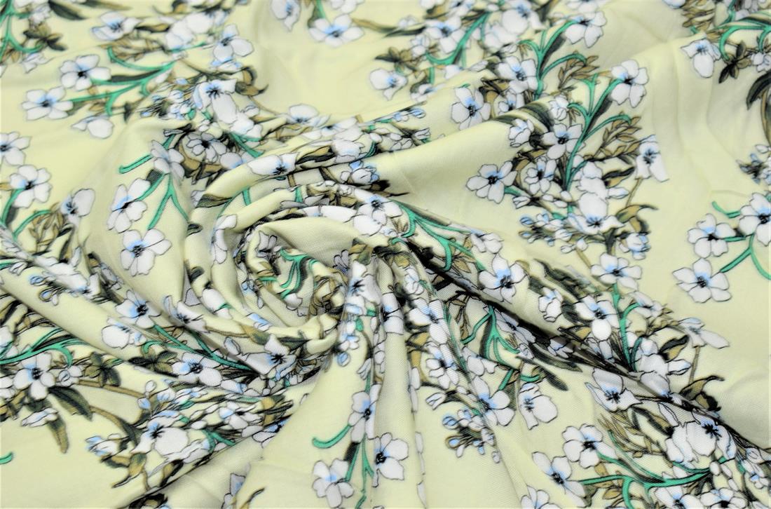 Light Yellow Flower Print Rayon Fabric
