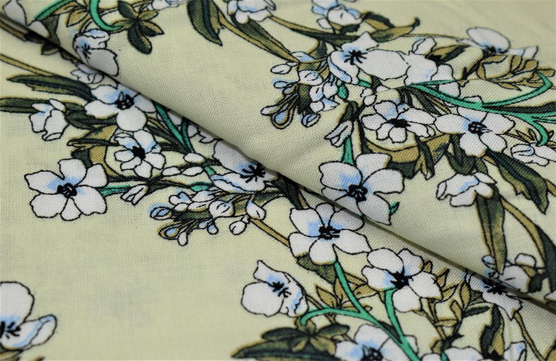 Light Yellow Flower Print Rayon Fabric