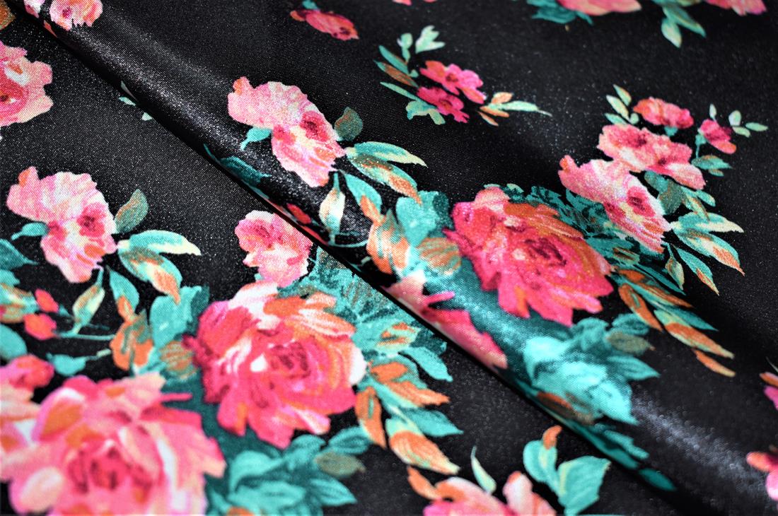 Black Printed Satin Fabric