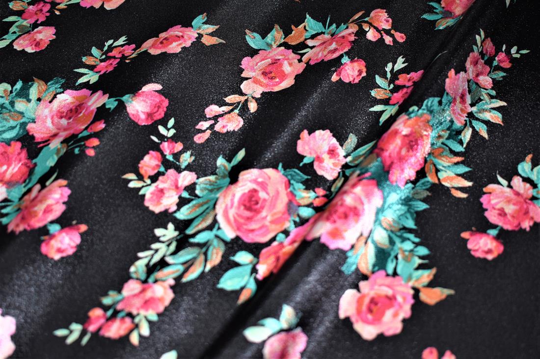 Black Printed Satin Fabric