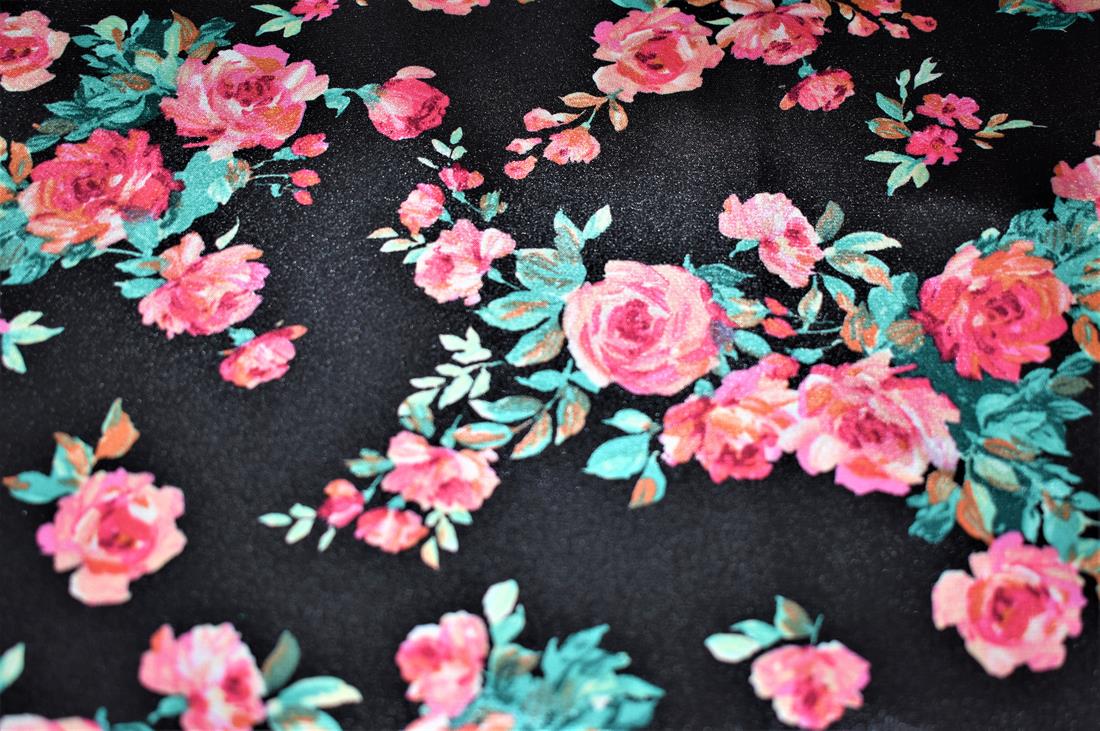 Black Printed Satin Fabric